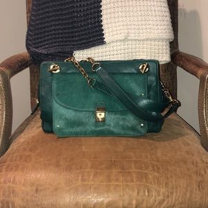 Tory Burch Emerald Leather & Fur Handbag